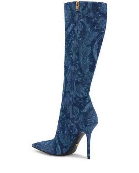 versace denim boots|Versace thigh high boots.